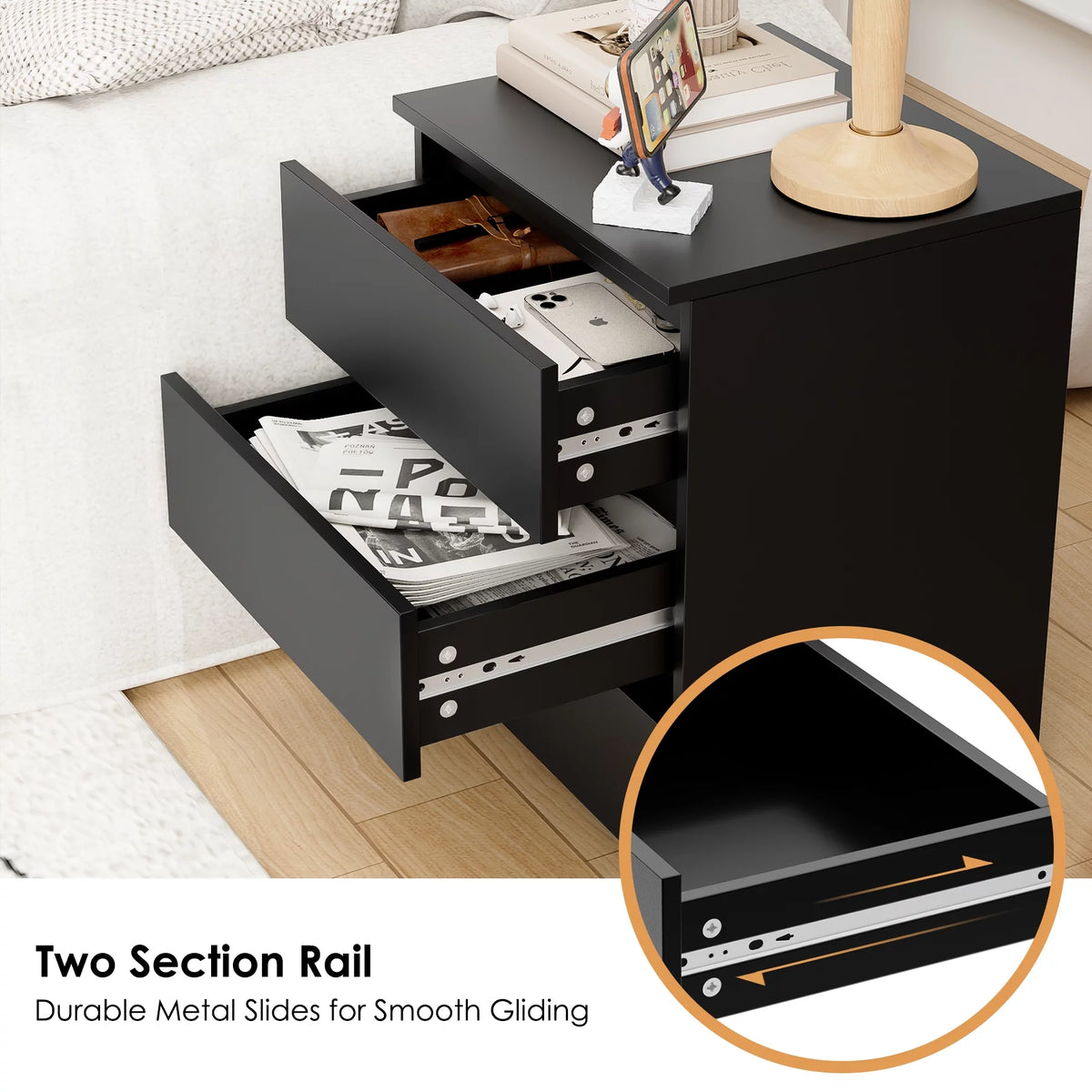 White 3 Drawer Wood Nightstand L68759
