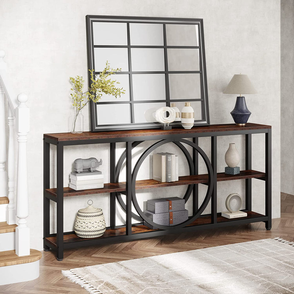70.9 inch Narrow Console Table with 3 Tier Wood Storage Shelves V616804