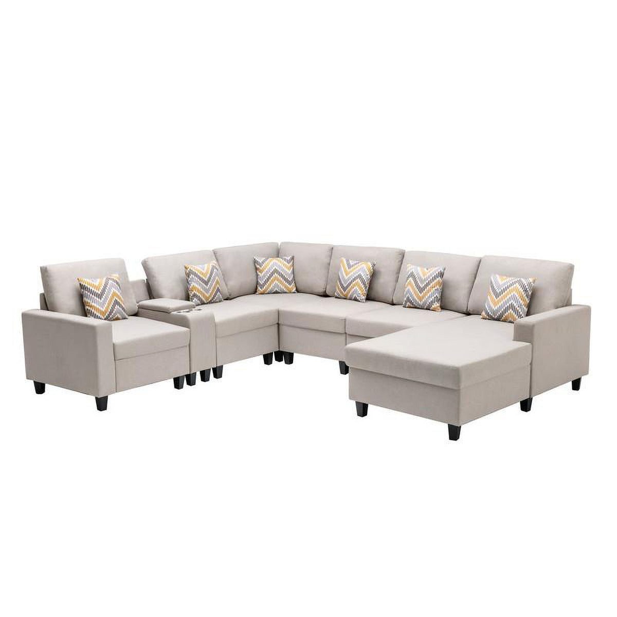 Beige Fabric Reversible Sectional with Charging Port and Storage Console P271429