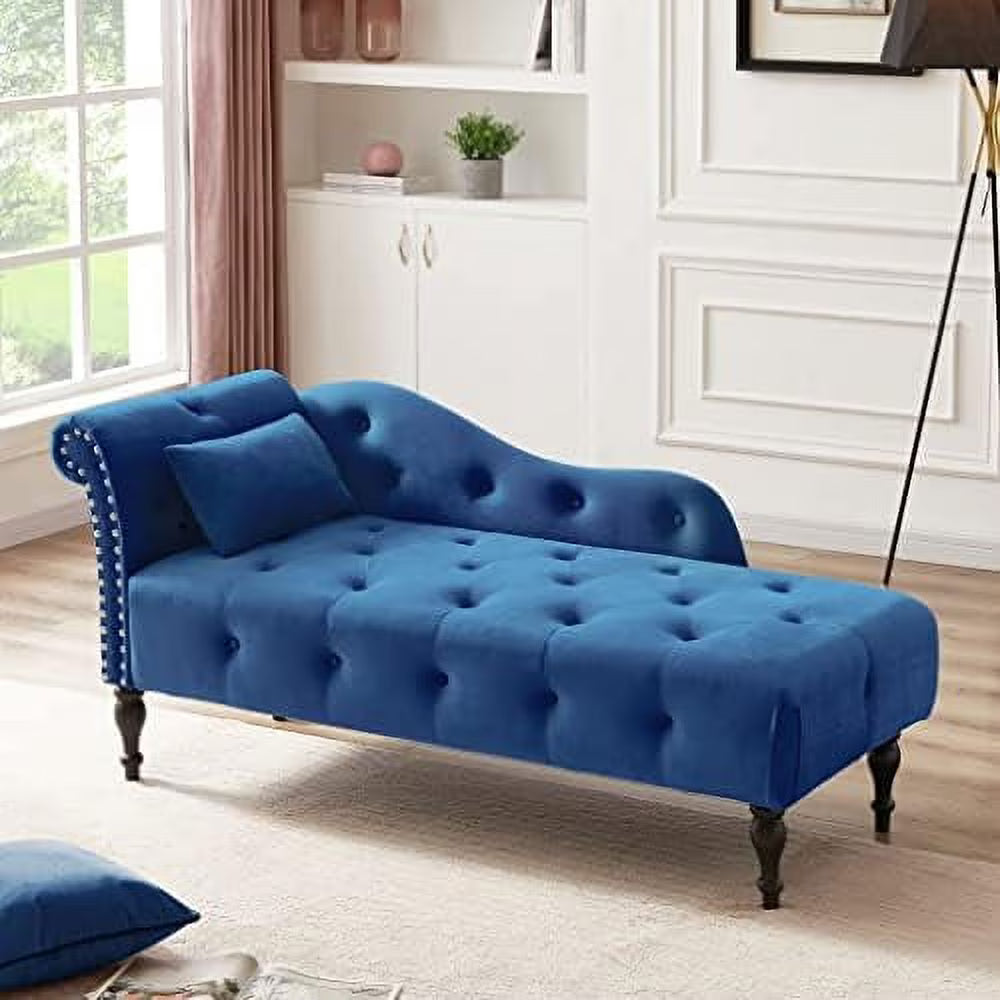 Grey Velvet Rolled Arm Chaise Lounge with Pillow M5521