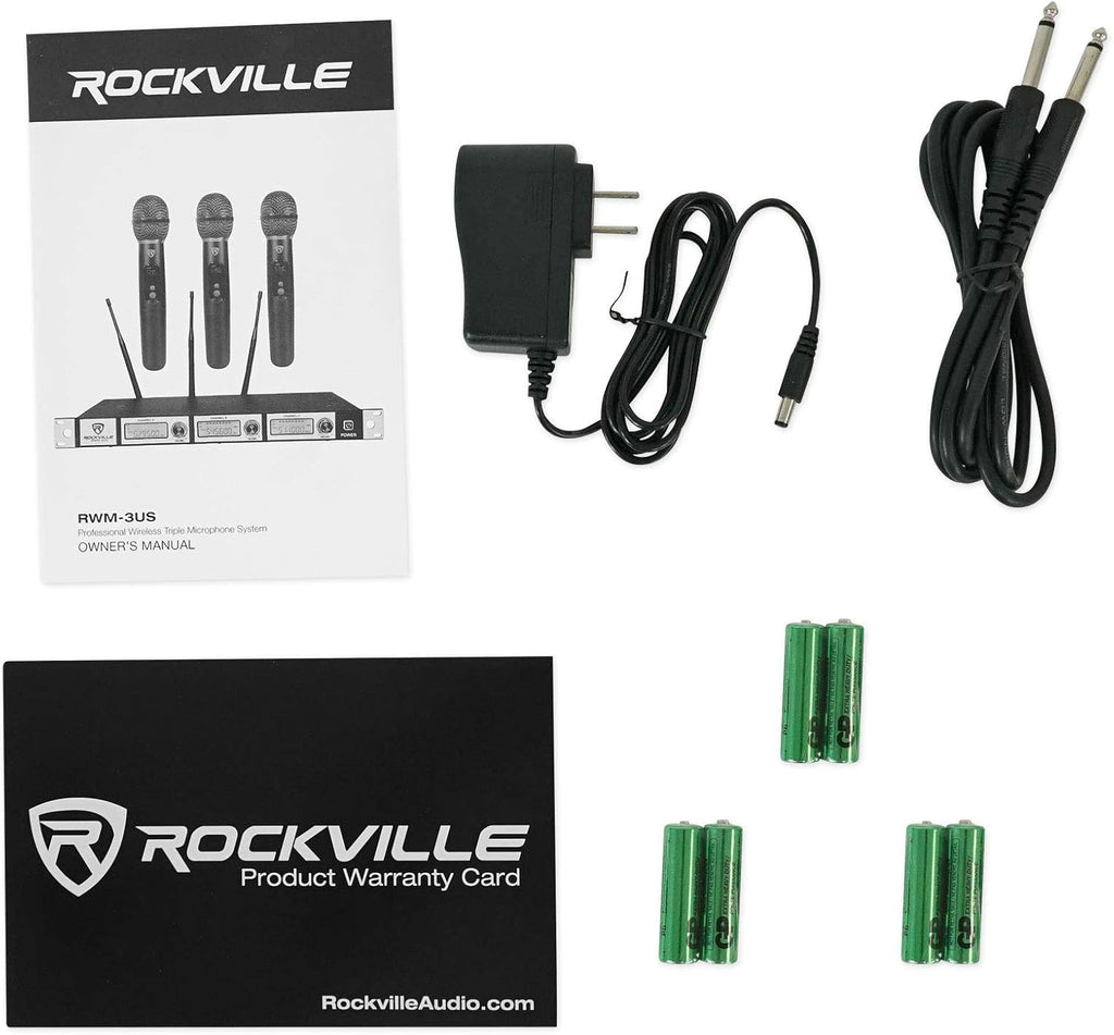 Triple Wireless UHF 3 Microphone System with Adjustable Frequency E38475