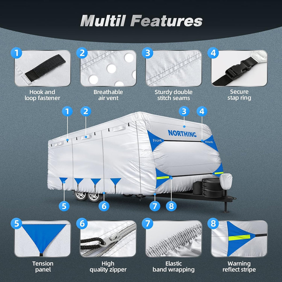 Silver Coating Travel Trailer RV Cover for 27-30 ft P748316