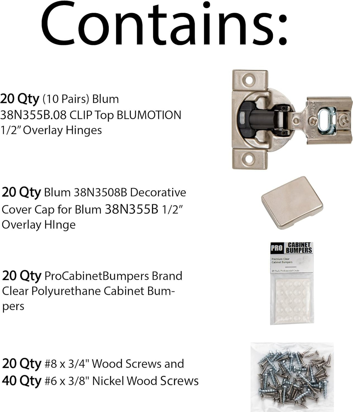 20 Pack 1/2 Overlay Soft Close Hinge 105° Blumotion with Screws H238