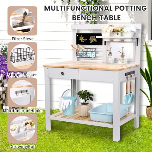 Wooden Outdoor Potting Bench Table with Sink N658280