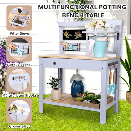 Wooden Outdoor Potting Bench Table with Sink N658280
