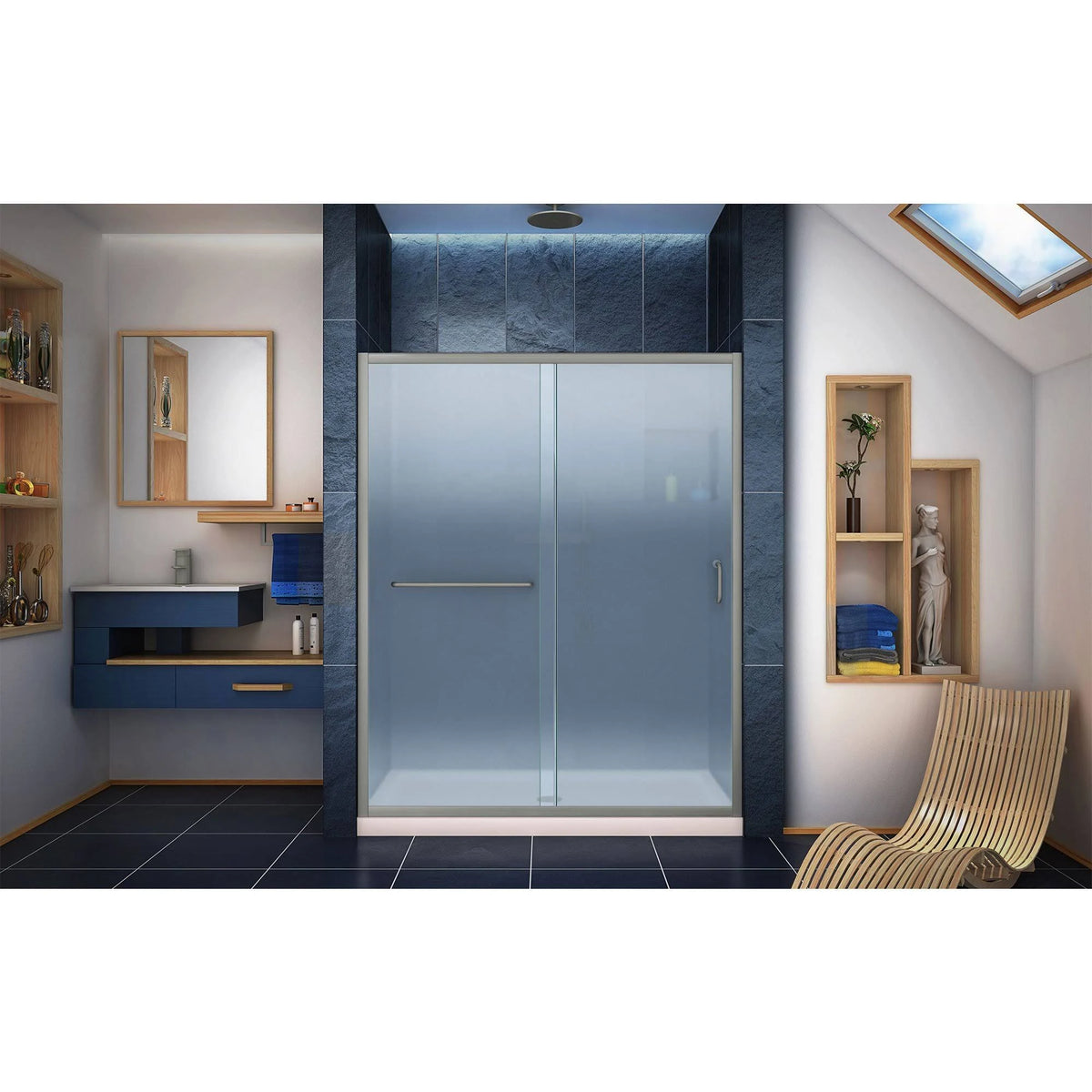 Frosted Sliding Shower Door in Brushed Nickel D786