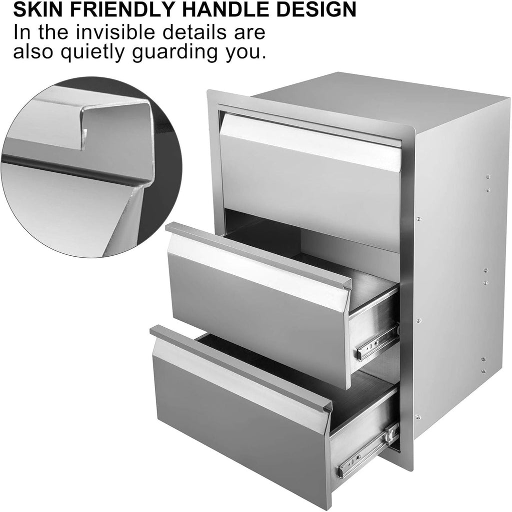 Stainless Steel Triple Access BBQ Drawers Box Frame Style Flush Mount Outdoor Kitchen Drawers C842051