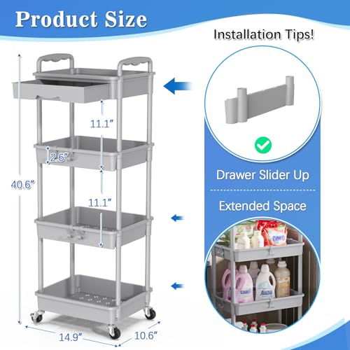 3-Tier Rolling Cart with Drawer & Lockable Wheels Y2227