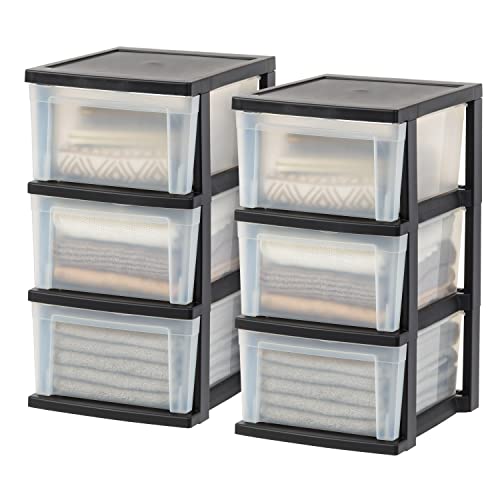Black/Clear 3-Drawer 2-Pack Plastic Drawer Storage Organizer P55492