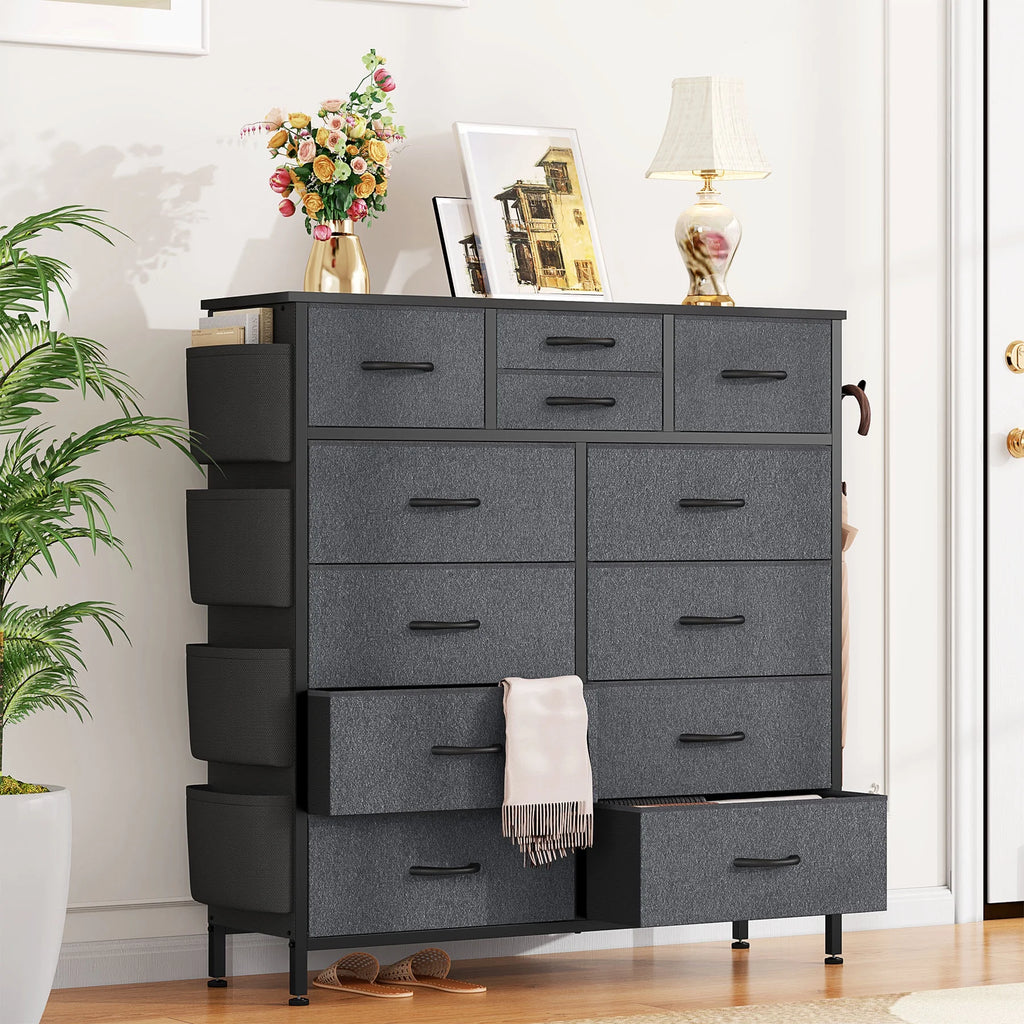 12 Drawer Fabric Dresser with Steel Frame and Wooden Top N906