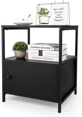 White Wooden Nightstand with Storage Cabinet and Open Shelf C597705