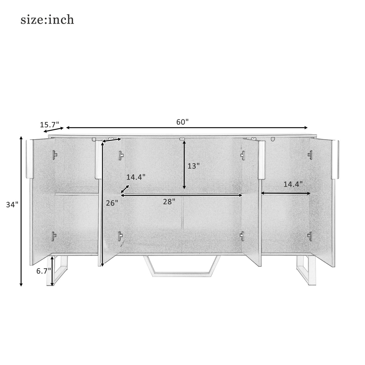 White 4 Door Buffet Sideboard with Metal Legs J19251