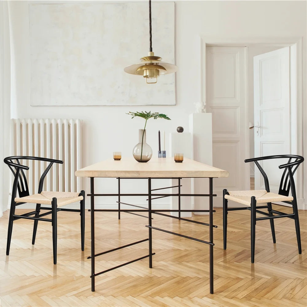 Set of 4 Black Weave Dining Chairs Metal Frame U4286