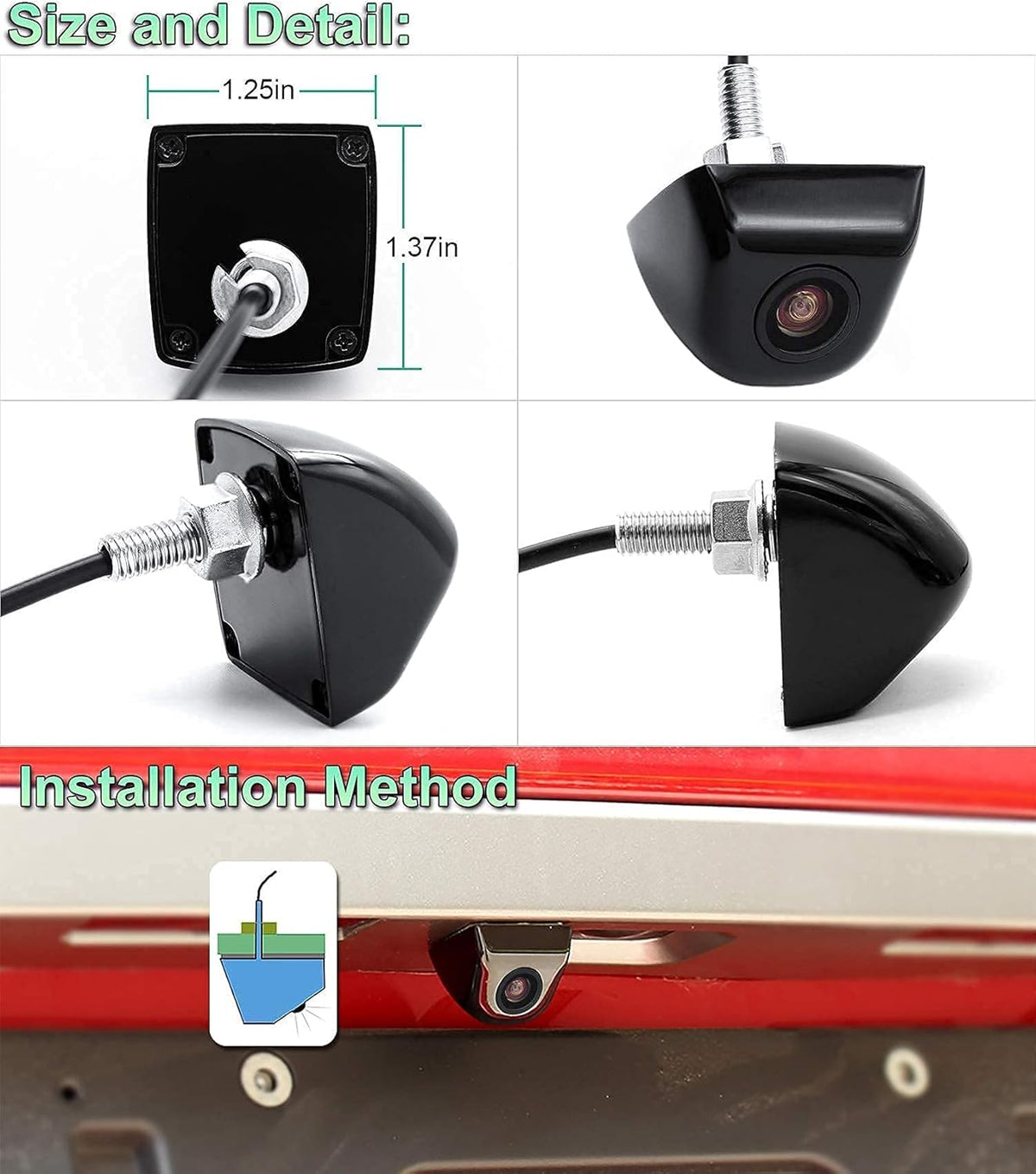 90 Universal Trajectory Backup Camera HD Side View Blind Spot Camera Pack of 2 U7009
