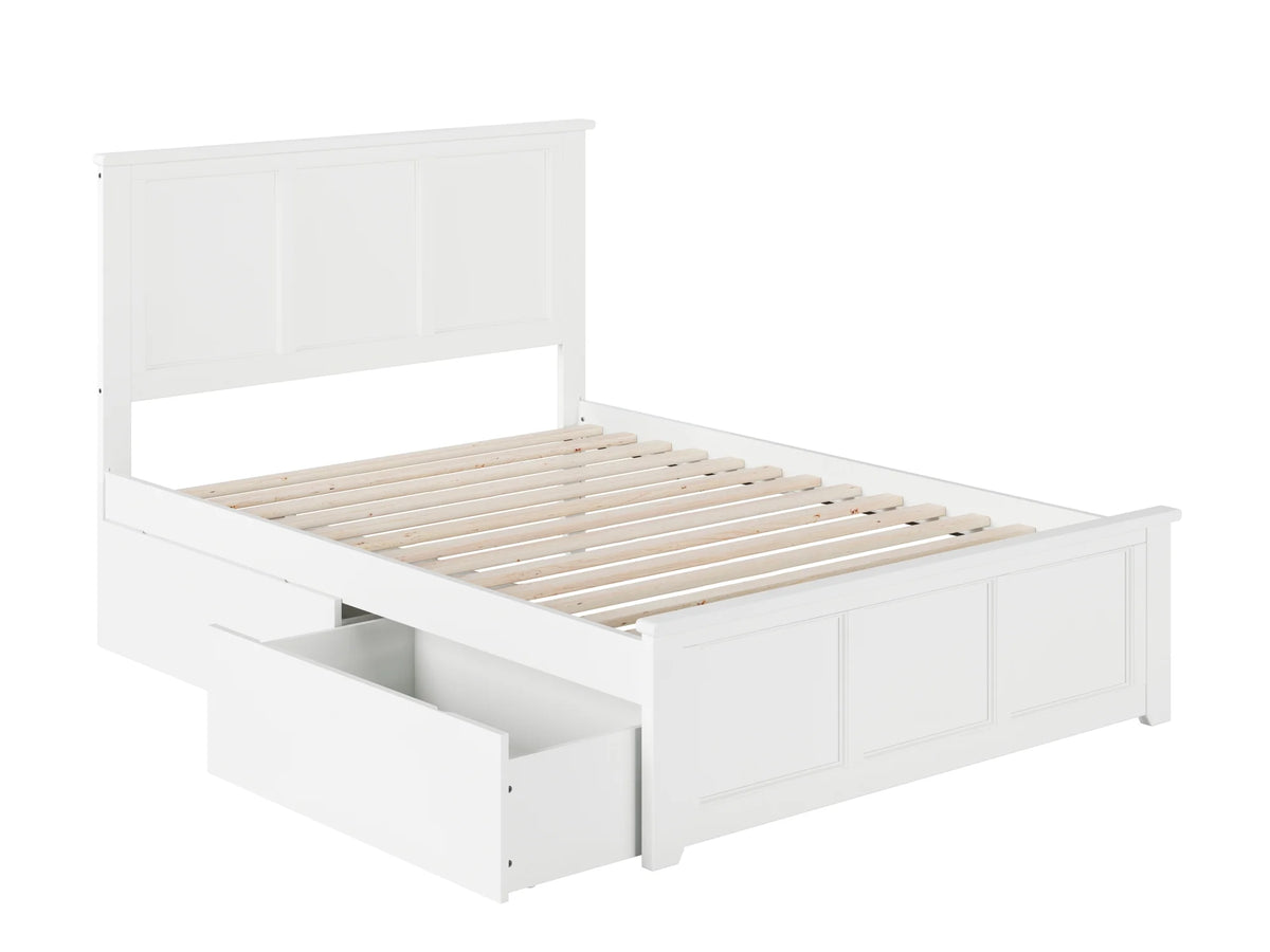 White Full Wood Platform Bed with Footboard and 2 Storage Drawers A5249