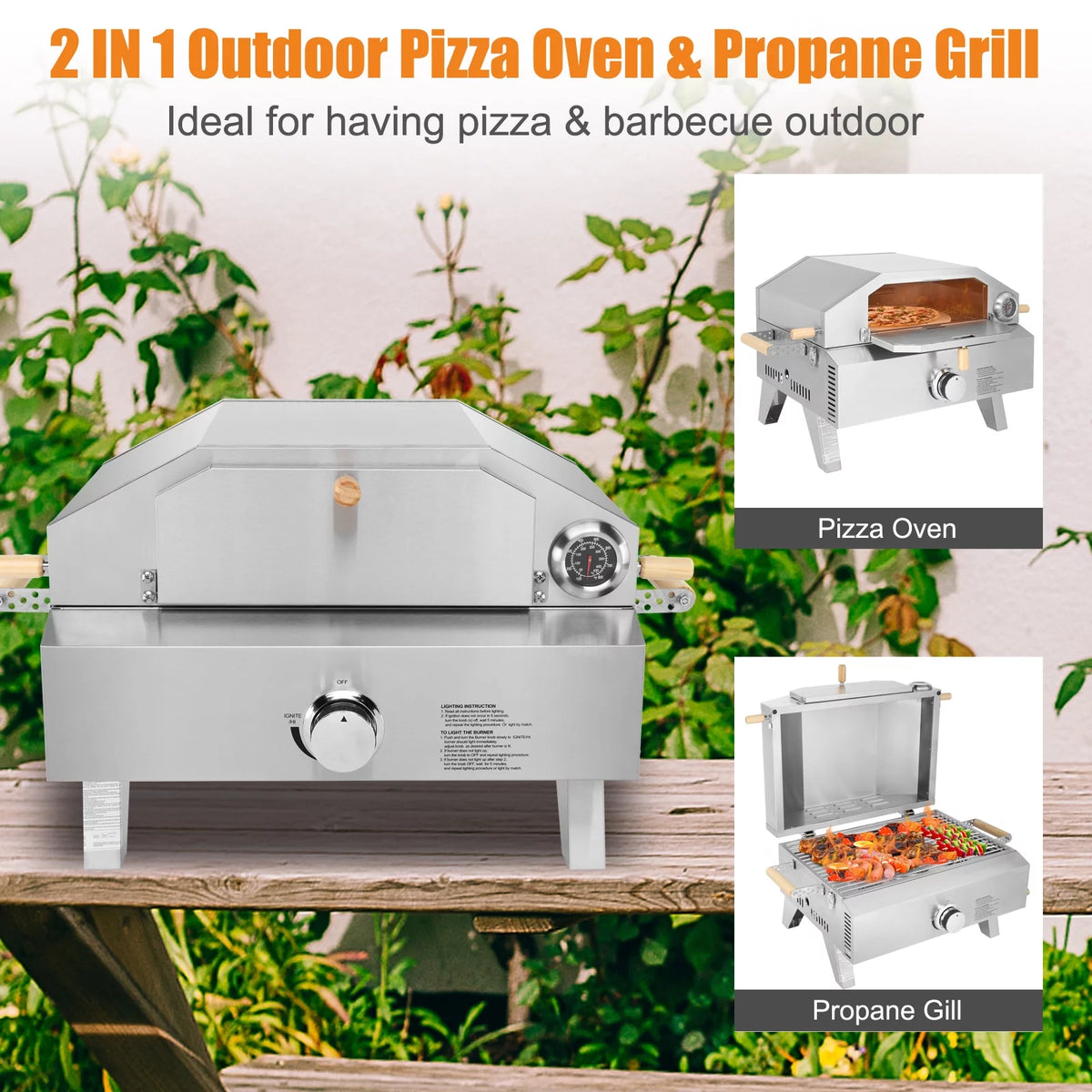 12 Inch 2-in-1 Gas Pizza Oven & Propane Grill A474361
