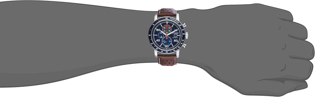 Stainless Steel Brown Leather Strap Blue Dial Chronograph Watch D80734