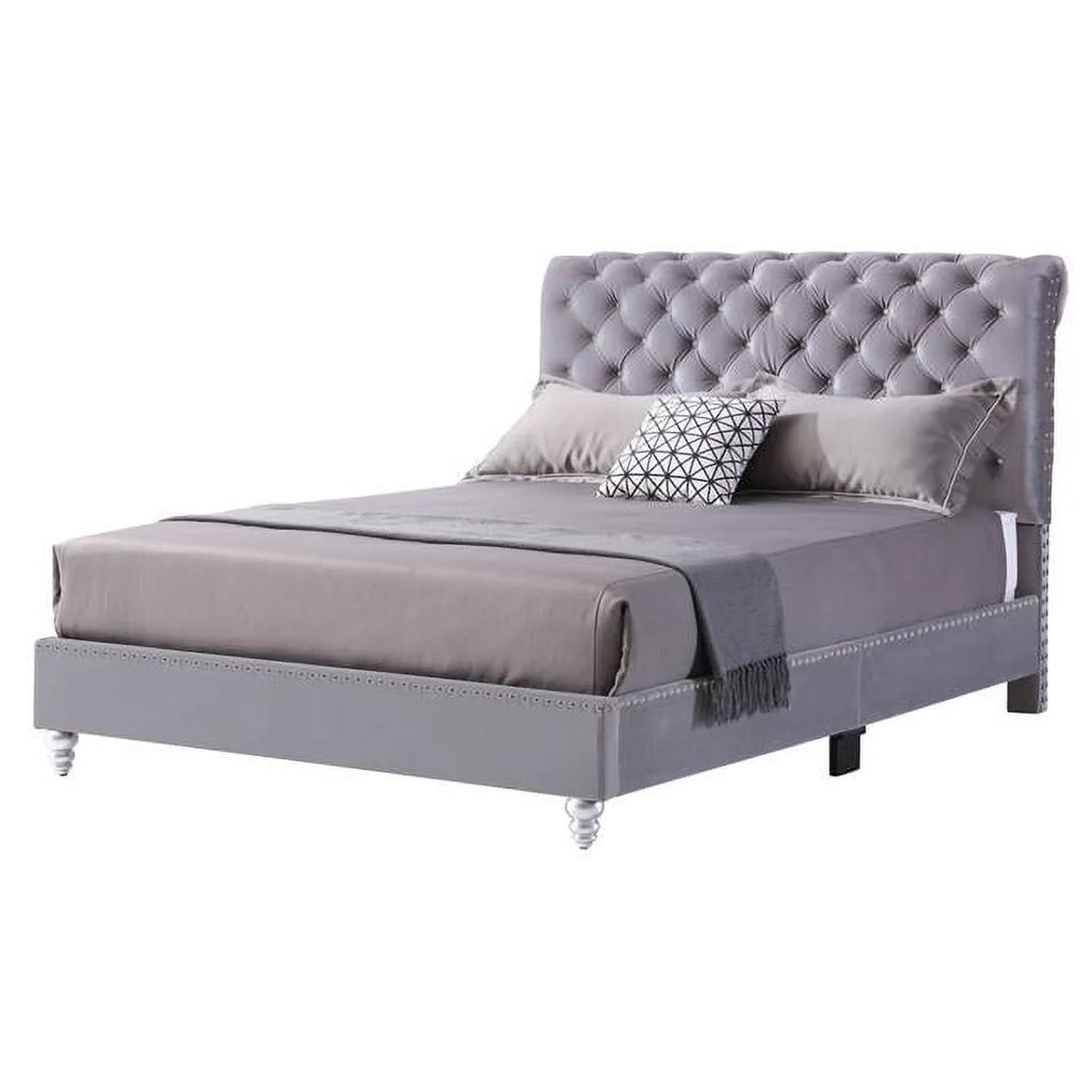 Gray Tufted Upholstered Queen Panel Bed B72550