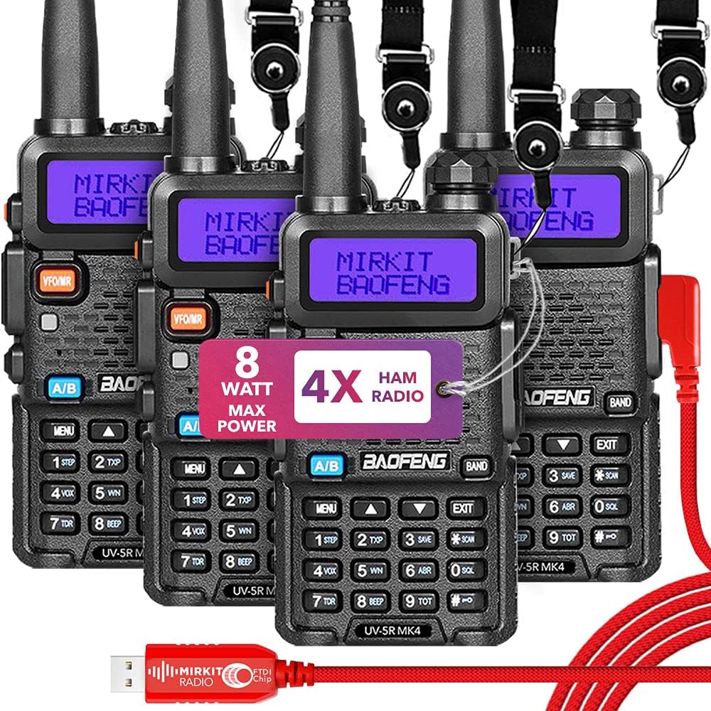 Baofeng Radio UV-5R MK4 8 Watt Max Power with 3800 mAh Handheld Mic Programming Cable and Software - Extra Pack U585