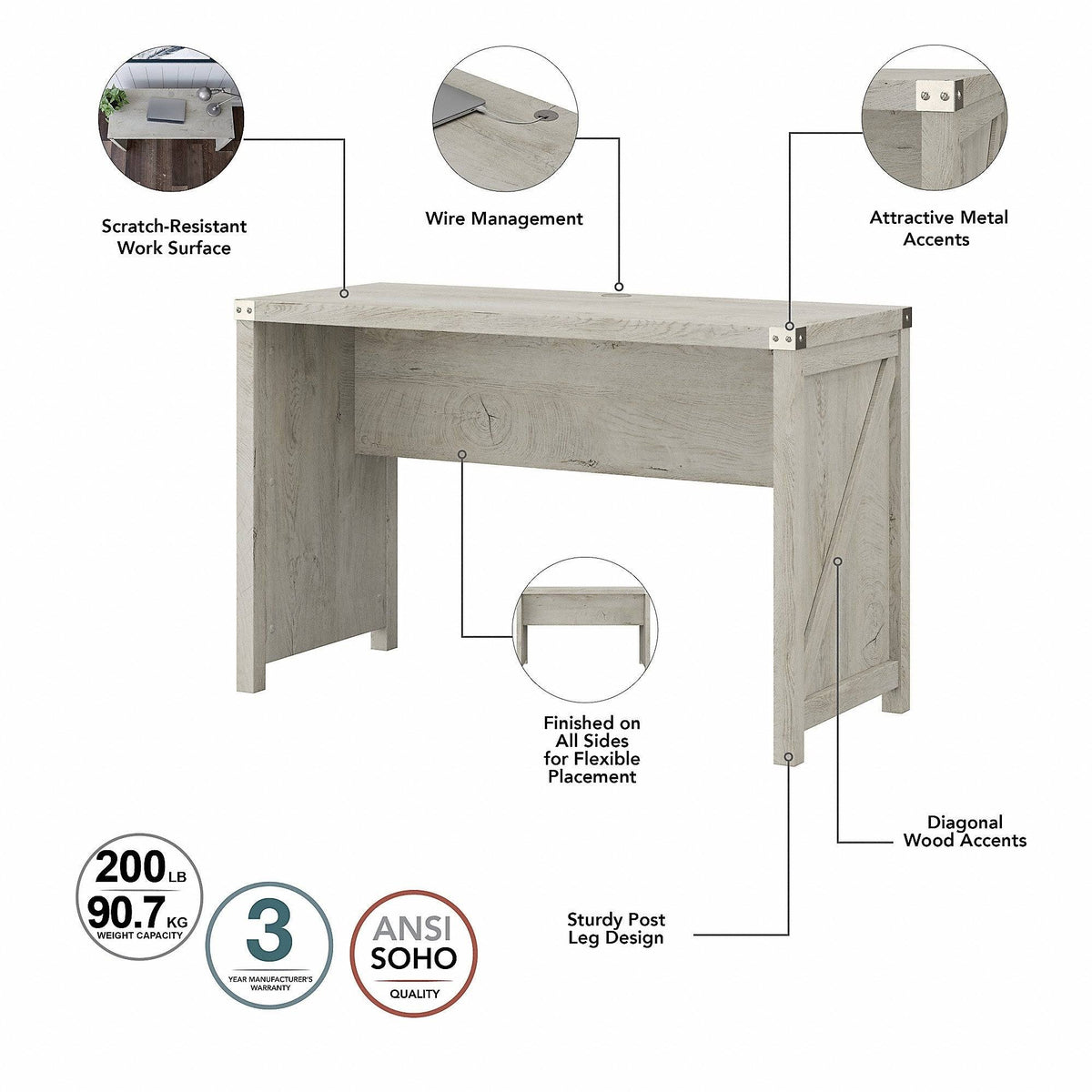 Farmhouse Writing Desk with 2 Drawer Lateral File Cabinet L487805