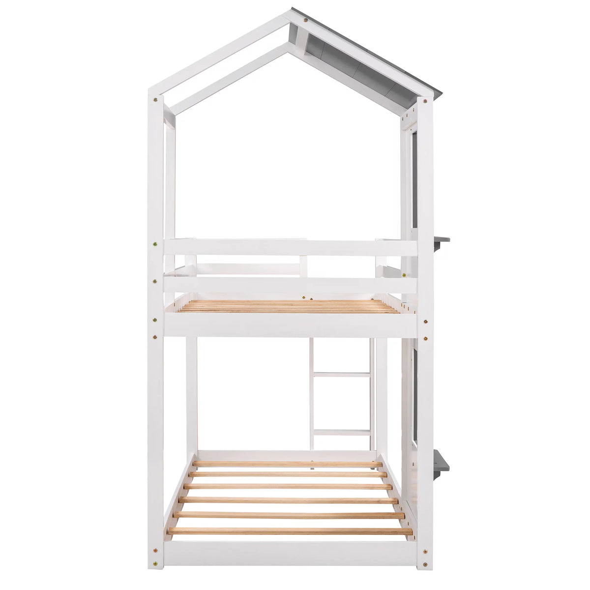 Wood Twin Over Twin Bunk Bed with Roof and Ladder G30325