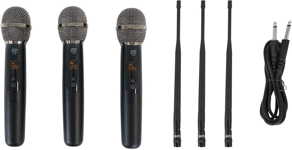 Triple Wireless UHF 3 Microphone System with Adjustable Frequency E38475