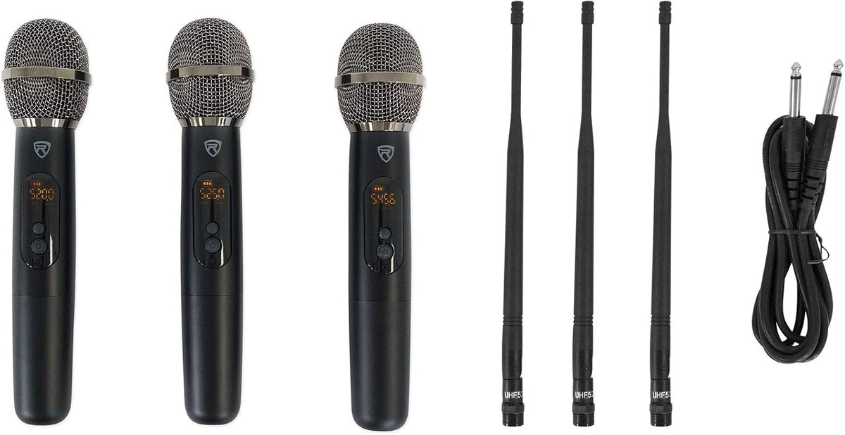 Triple Wireless UHF 3 Microphone System with Adjustable Frequency E38475