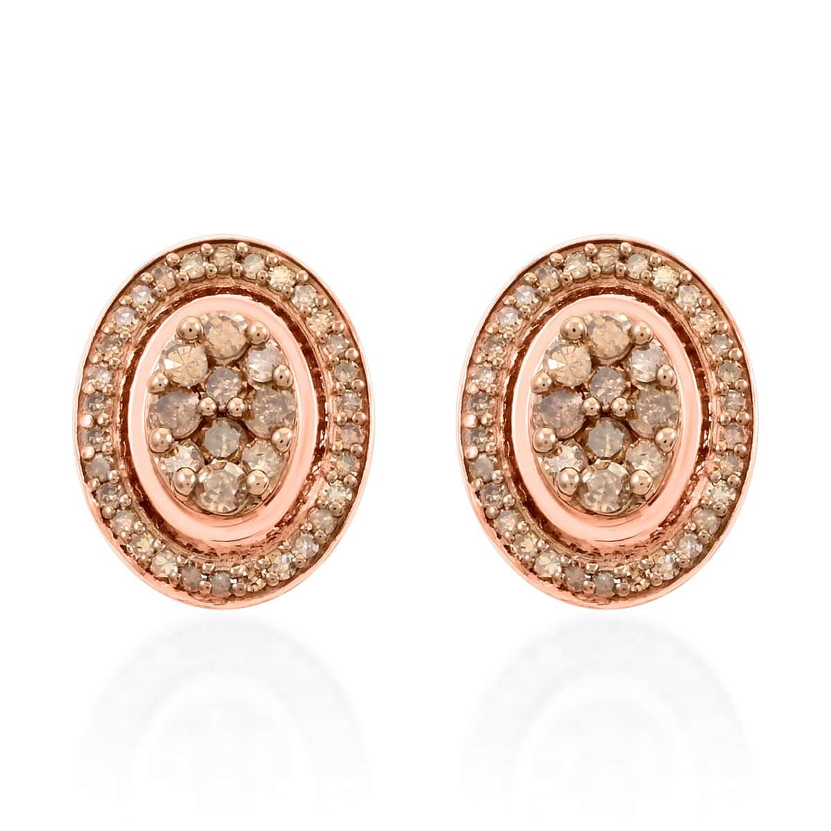 Champagne Diamond Round 925 Sterling Silver Vermeil Rose Gold Plated Cluster Stud Solitaire Earrings W318