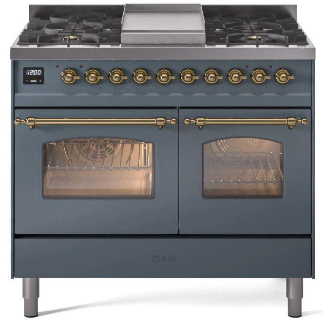 40 Dual Fuel Natural Gas Range in Blue Grey with Brass Trim V3103