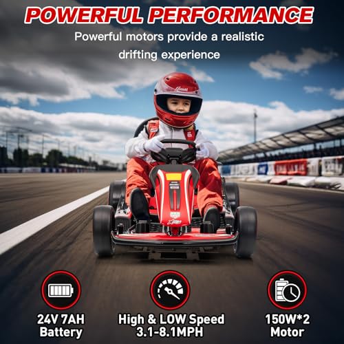 24V Battery Powered Electric Go Kart with 150 * 2 Motors, Red Y532798