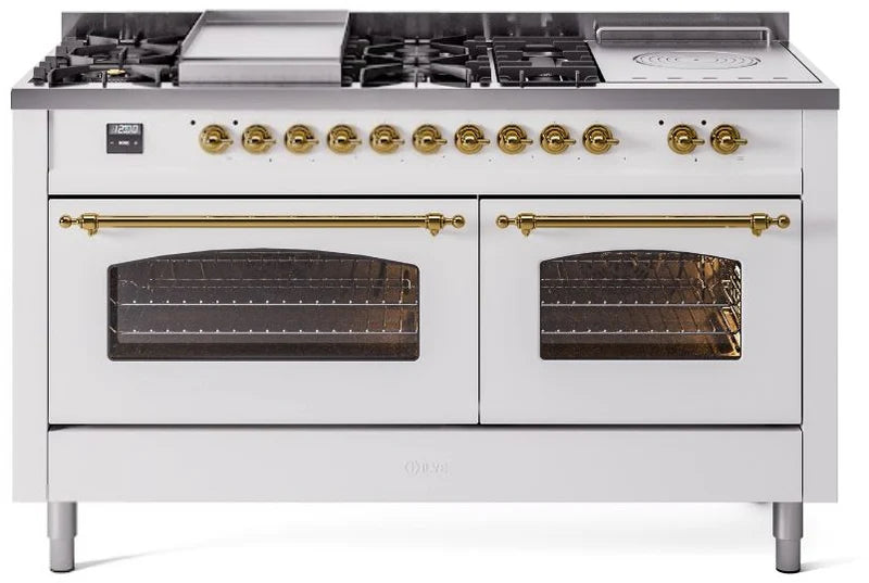 White Dual Fuel Natural Gas Range with Brass Trim K563