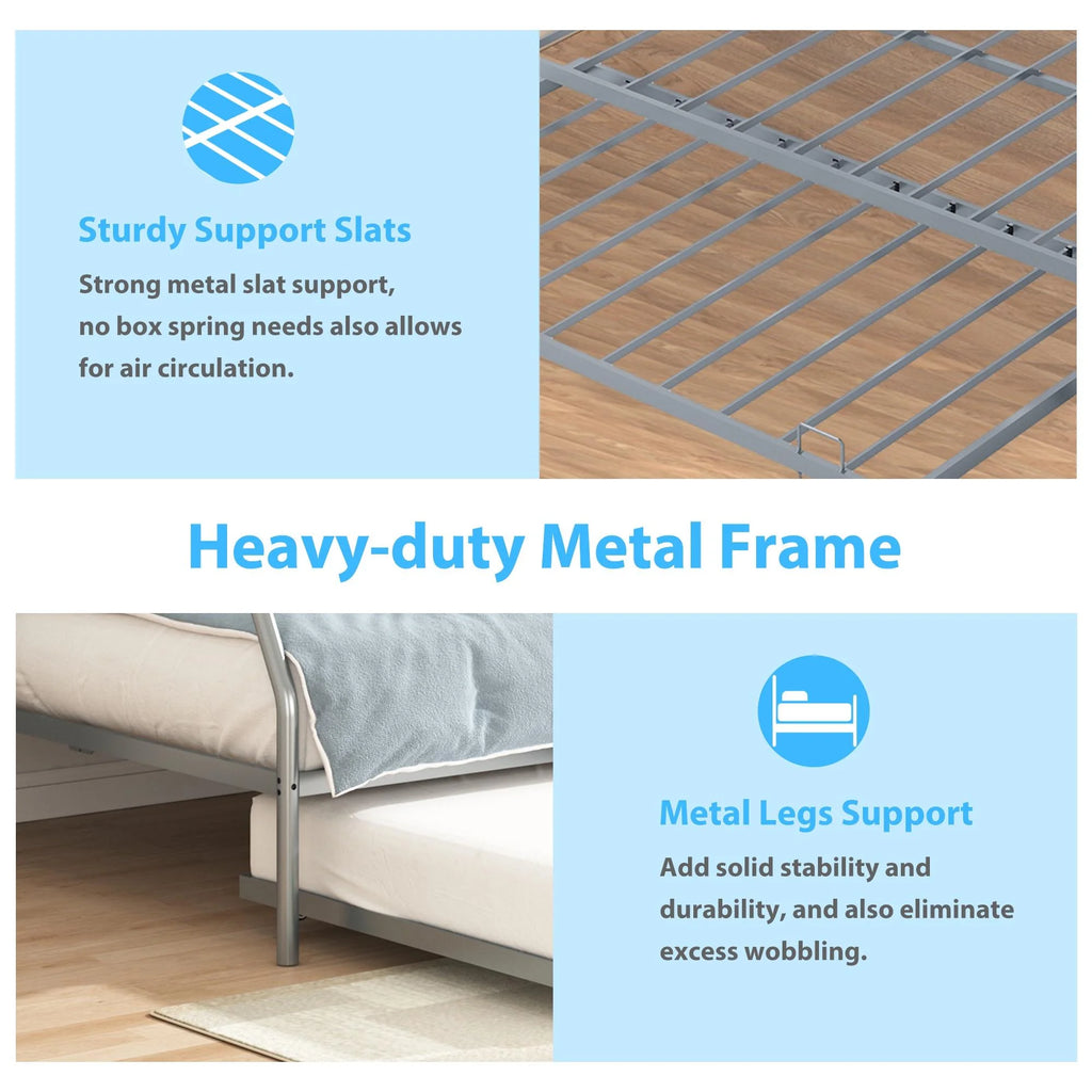 Silver Metal Twin Over Full Bunk Beds with Trundle N729