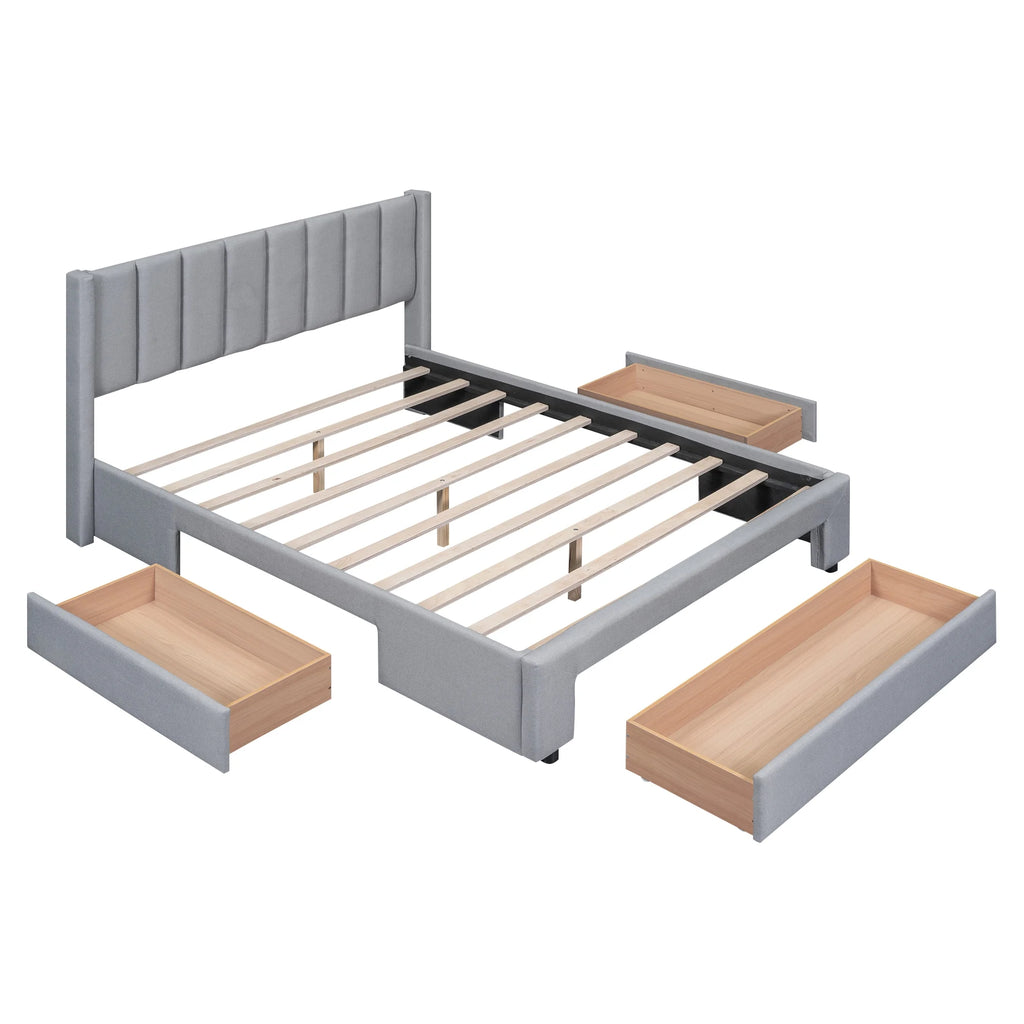 Queen Size Upholstery Platform Bed with Three Storage Drawers M599