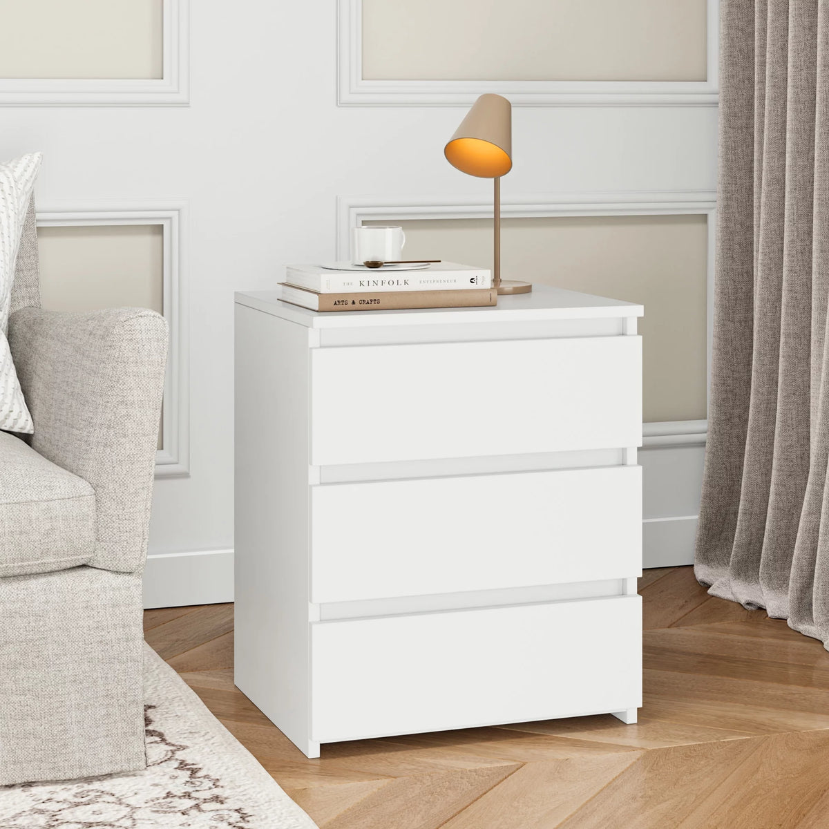 White 3 Drawer Wood Nightstand L68759