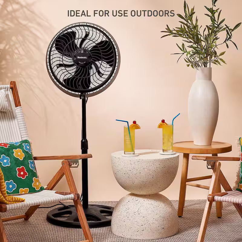 16 in. Oscillating Misting Stand Fan Black 3 Speed with Adjustable Height Q408