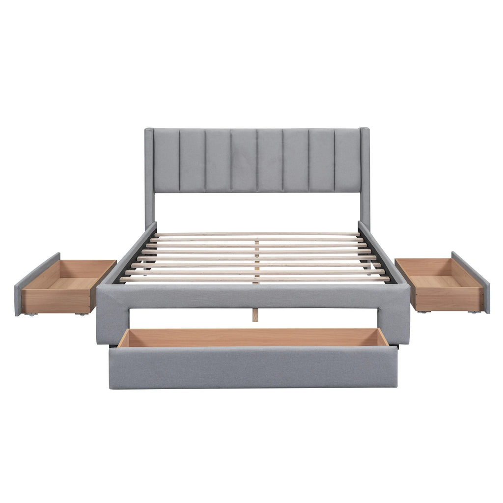 Queen Size Upholstery Platform Bed with Three Storage Drawers M599