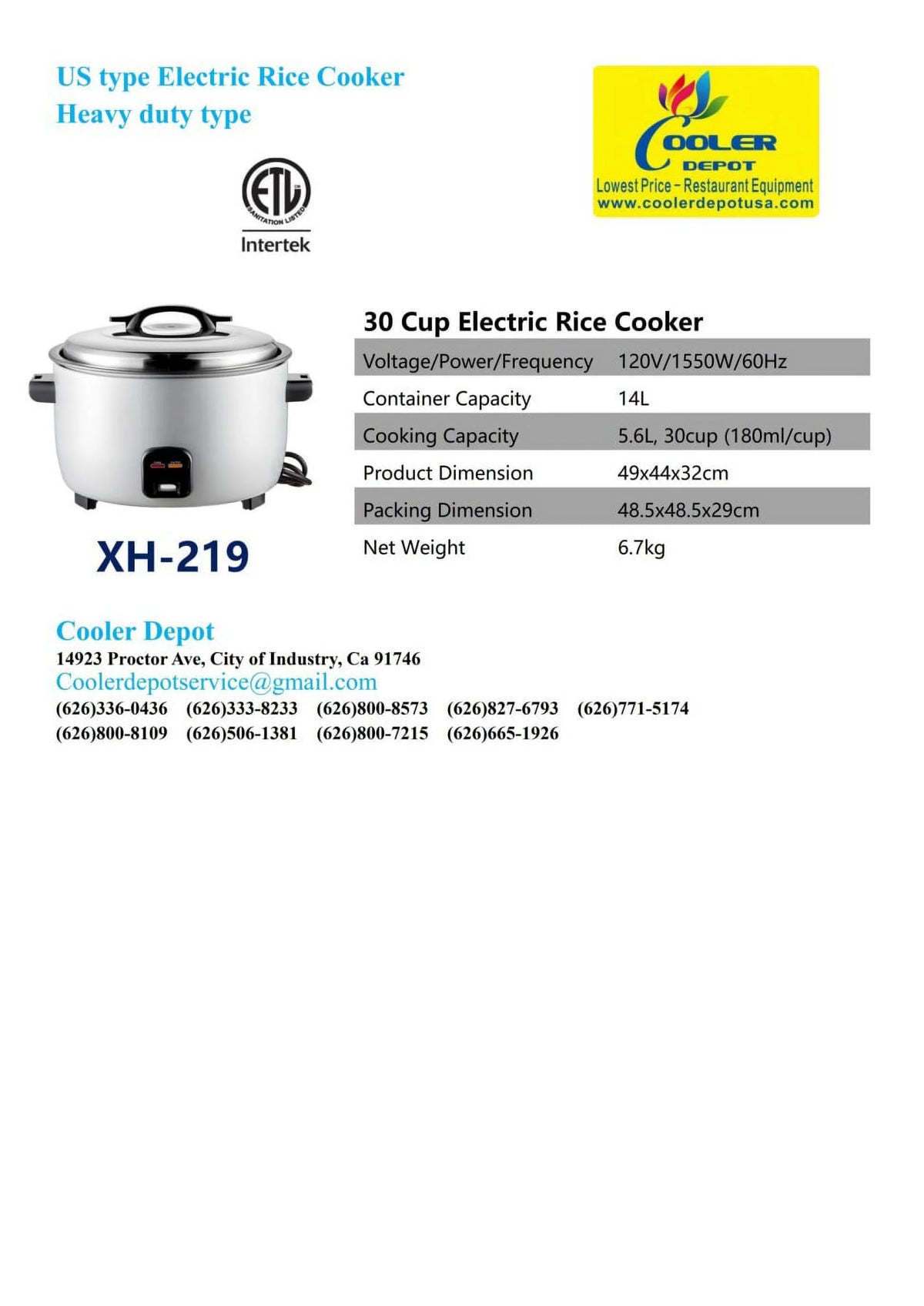 30 Cup Rice Cooker Warmer S98956