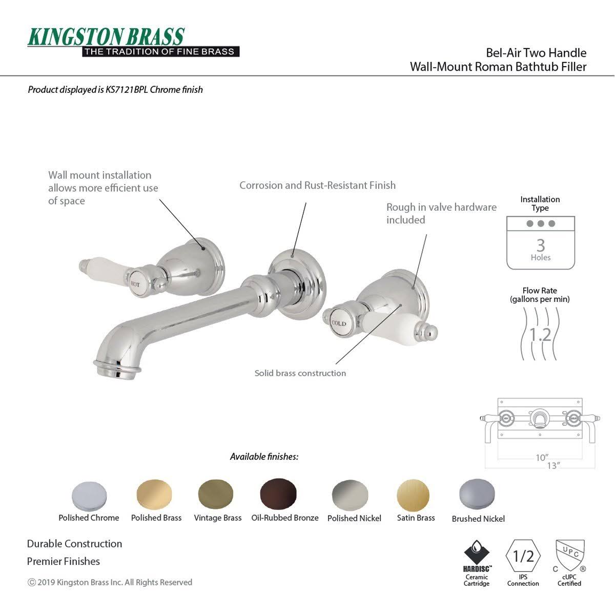 Satin Brass Wall Mount Bathroom Faucet P2210