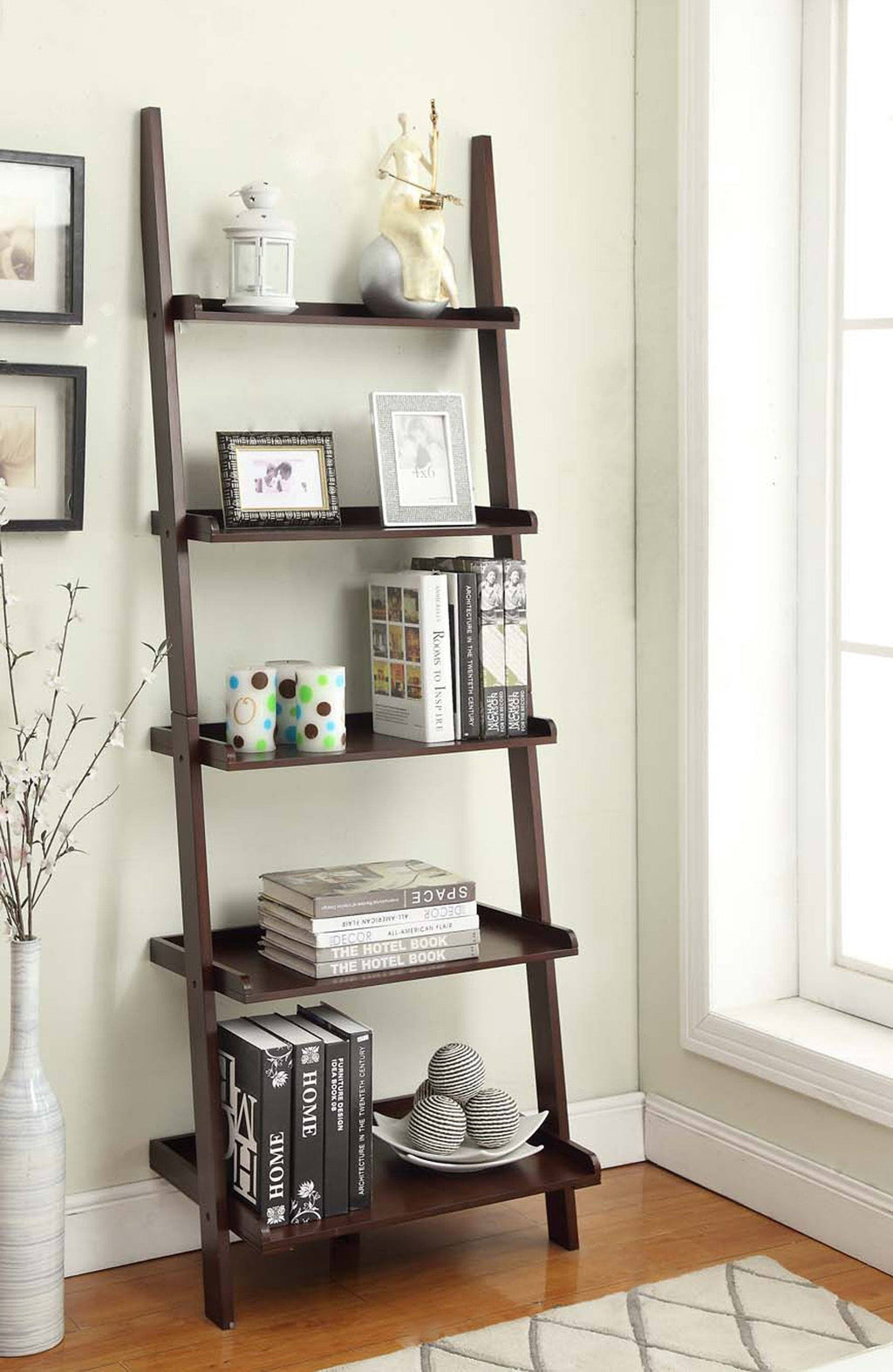 Espresso 5-Shelf Bookshelf Ladder X91633
