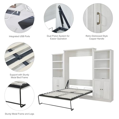 Queen Size Murphy Wall Bed with 1 Side Cabinet Storage Shelf R217