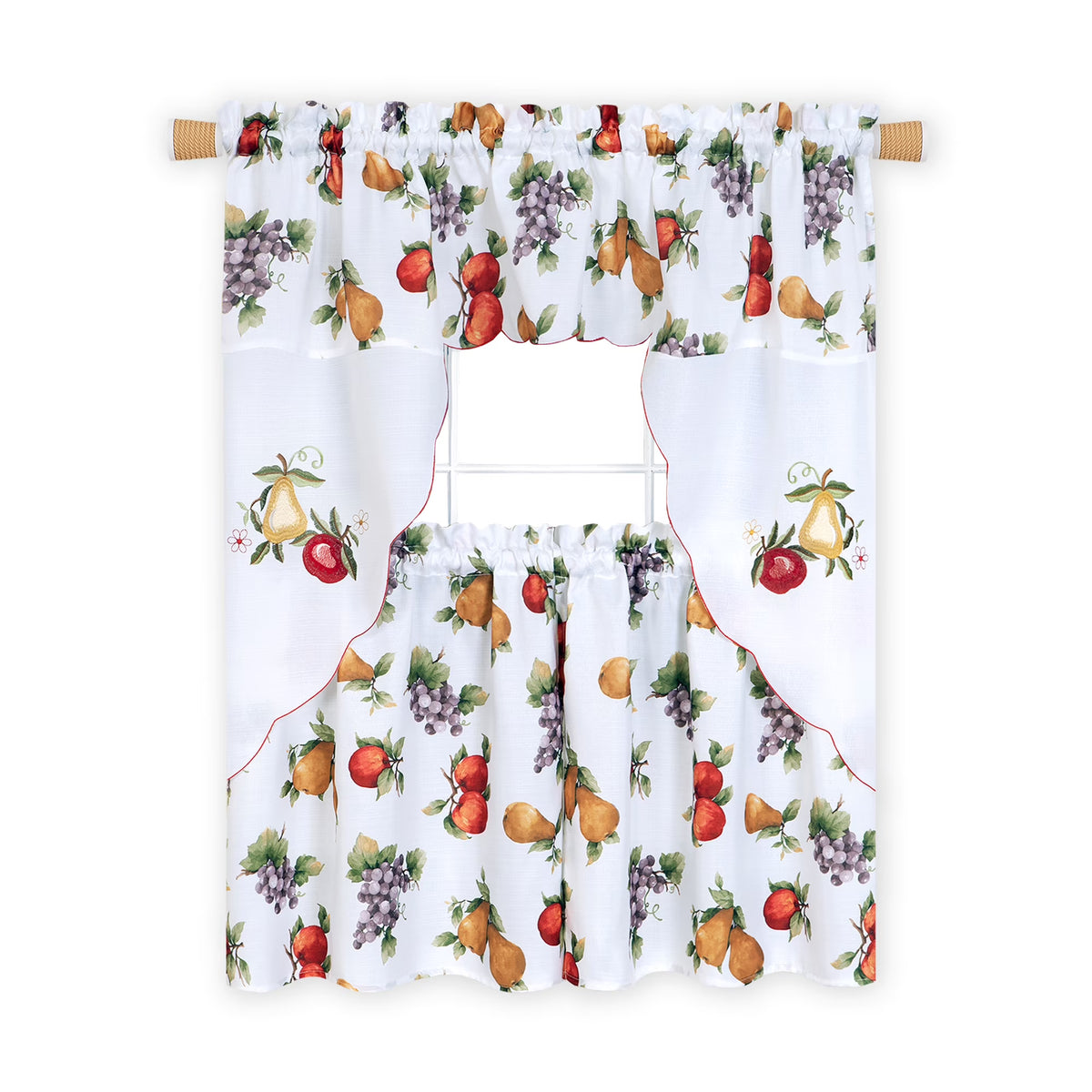 Floral Butterflies Tier Panels and Swag Curtains, 3-Piece Window Curtains & Valance, 58" W x 36" L B773985