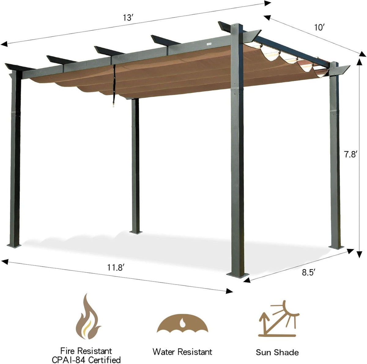 Aluminum Retractable Outdoor Pergola 10x10ft S291