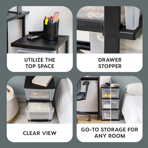 Black/Clear 3-Drawer 2-Pack Plastic Drawer Storage Organizer P55492