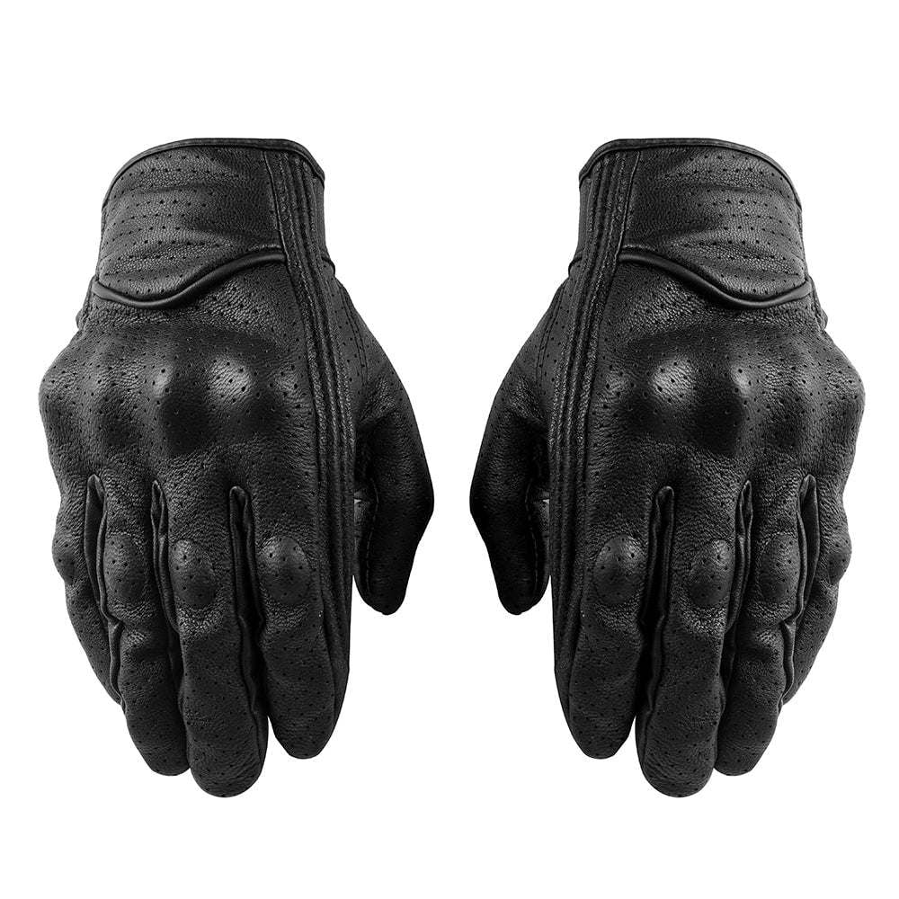 Perforated Full Finger Leather Motorcycle Gloves Y16173