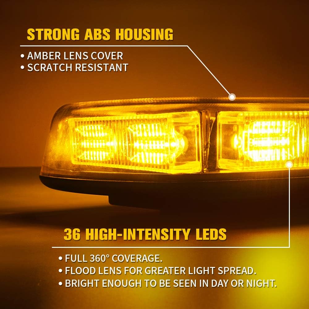Amber LED Strobe Beacon Light Bar with Magnetic Mount F4081