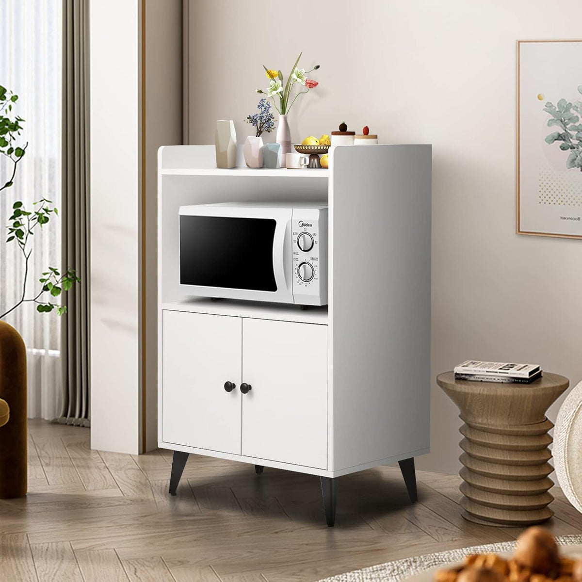 White Microwave Cabinet with Doors, 24x35 U507
