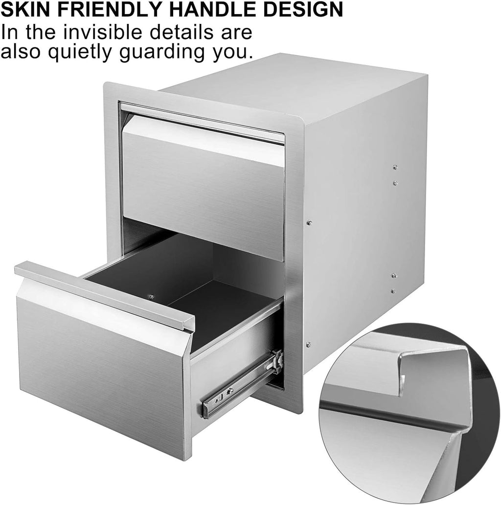 Stainless Steel Triple Access BBQ Drawers Box Frame Style Flush Mount Outdoor Kitchen Drawers C842051