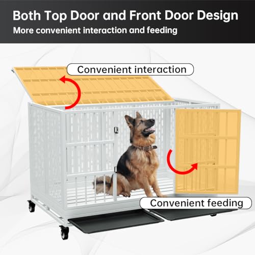 48 Inch Heavy Duty Metal Dog Crate with Wheels, Folding, Removable Tray S490