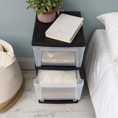 Black/Clear 3-Drawer 2-Pack Plastic Drawer Storage Organizer P55492