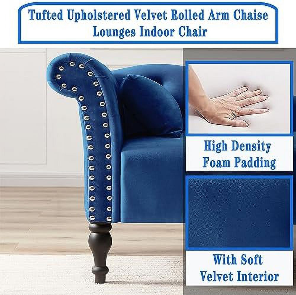 Grey Velvet Rolled Arm Chaise Lounge with Pillow M5521